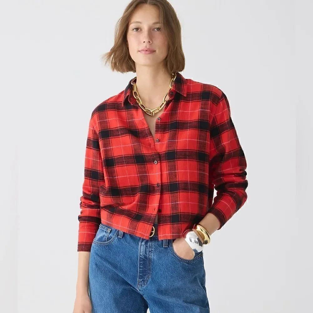 J Crew Cropped Garçon Plaid Shirt NWT